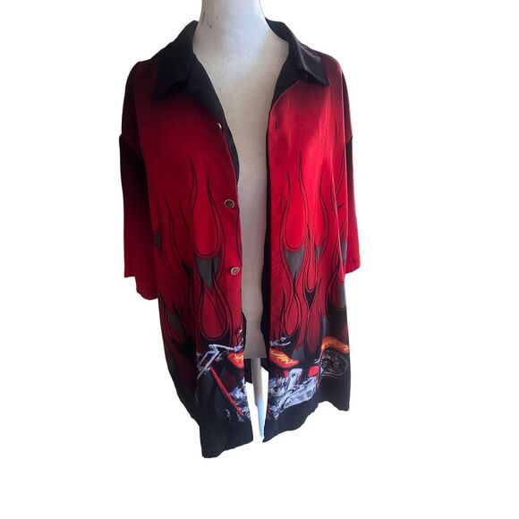 Dragonfly Roadhouse Men’s L Motorcycle Biker Bowler Button up Y2K Flames - Picture 6 of 8